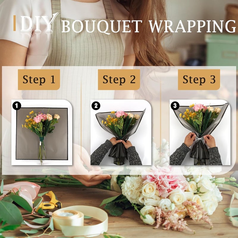 Coidea 20 Sheets Flower Wrapping Paper - Waterproof Floral Bouquet Wrapping Paper Black Korean Florist Supplies Packaging Paper for DIY Crafts Wedding Birthday Gift - Image 5